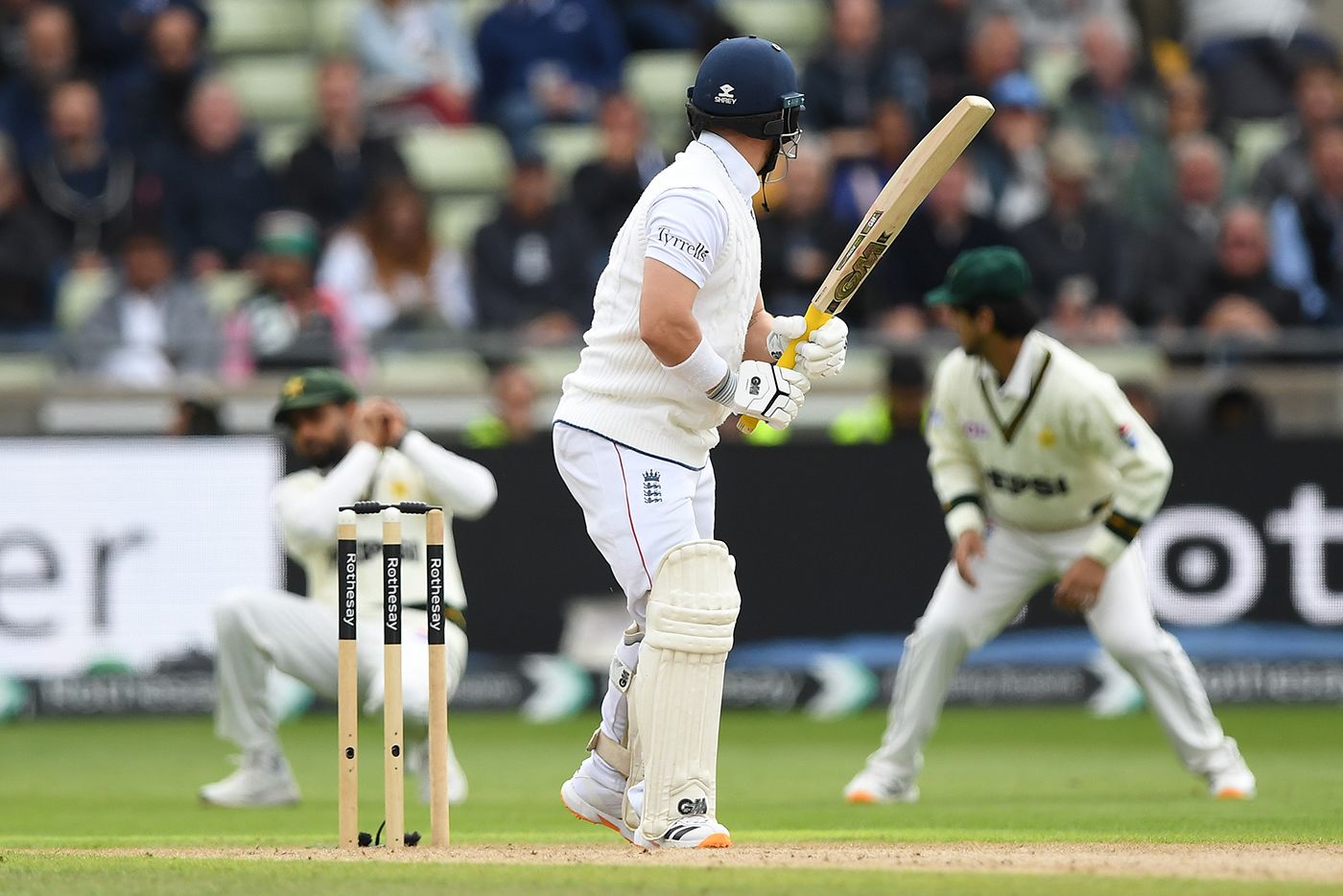 Ben Duckett looks back to see his edge taken at slip