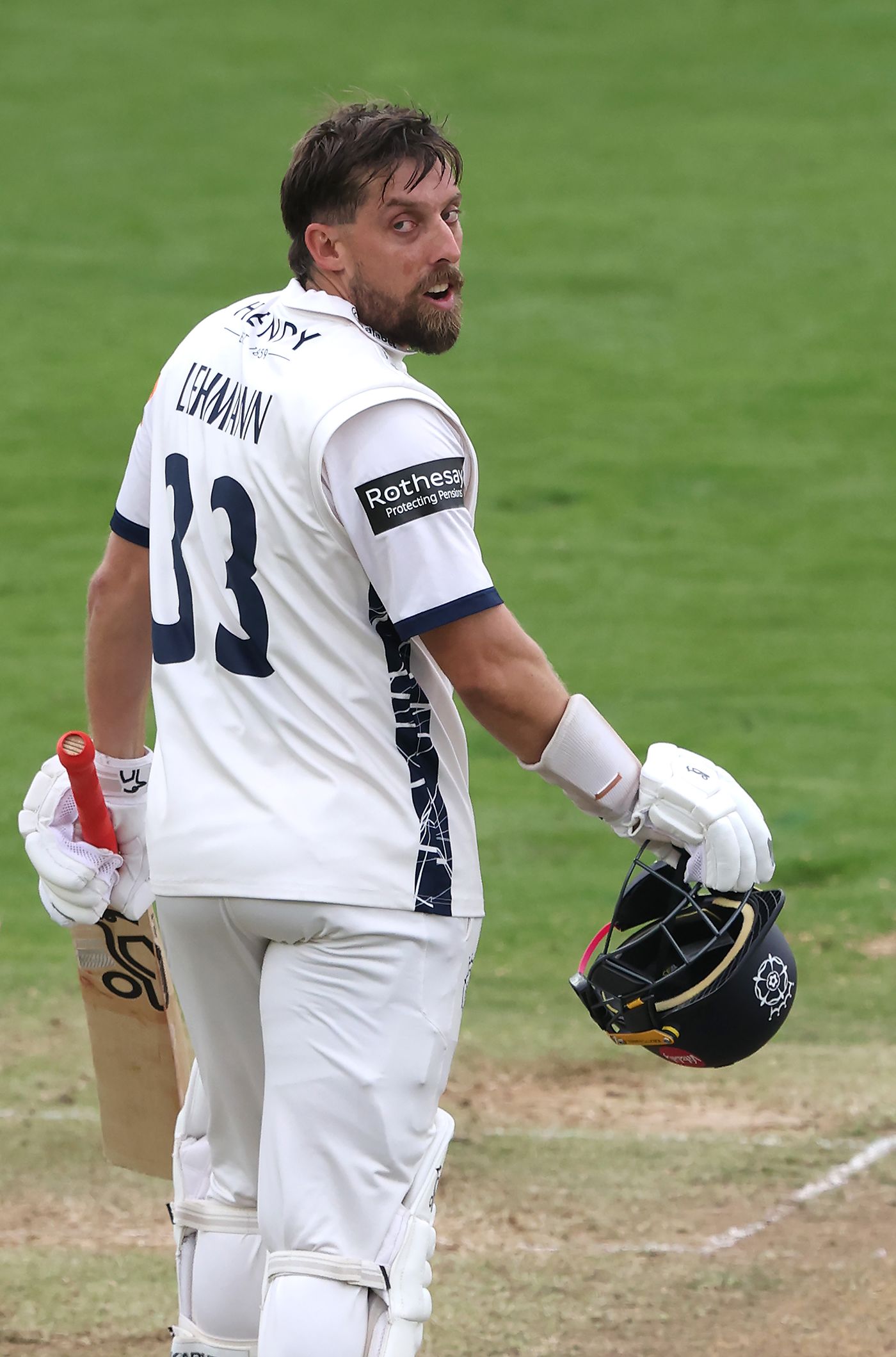 Jake Lehmann celebrates his hundred