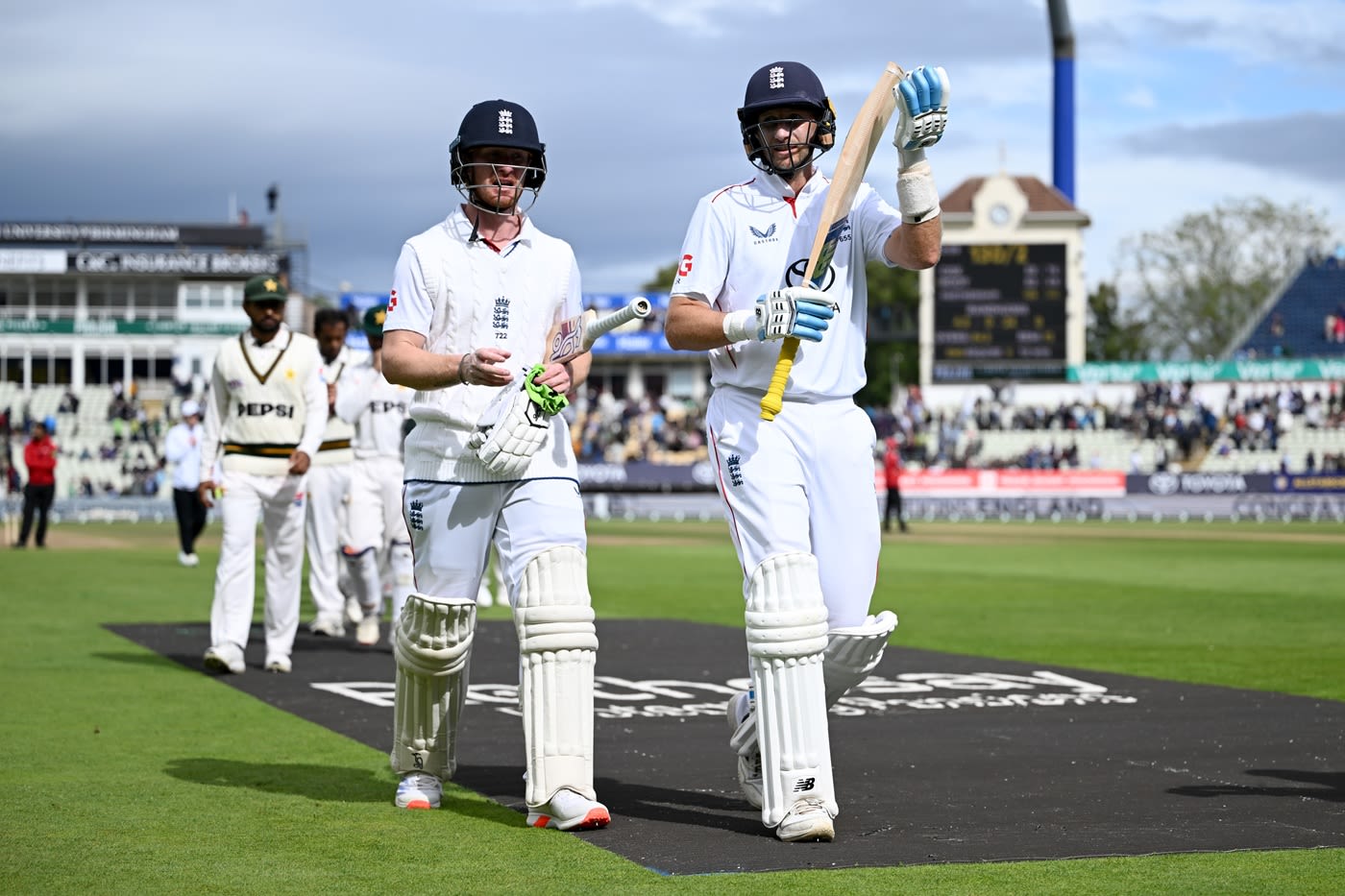 Jordan Cox and Joe Root walk after sealing a 3-0 sweep