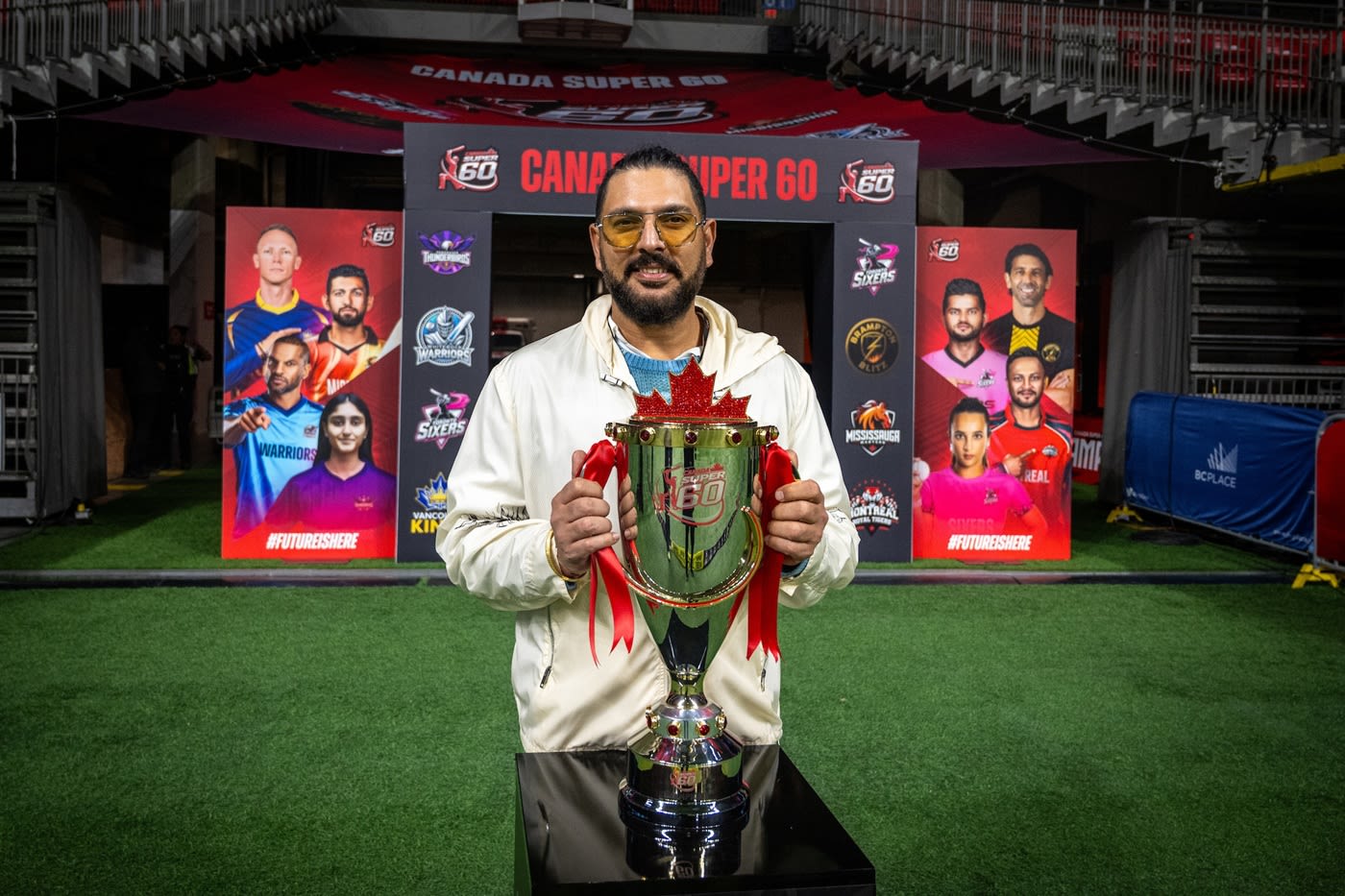 Yuvraj Singh with the Canada Super 60 Trophy