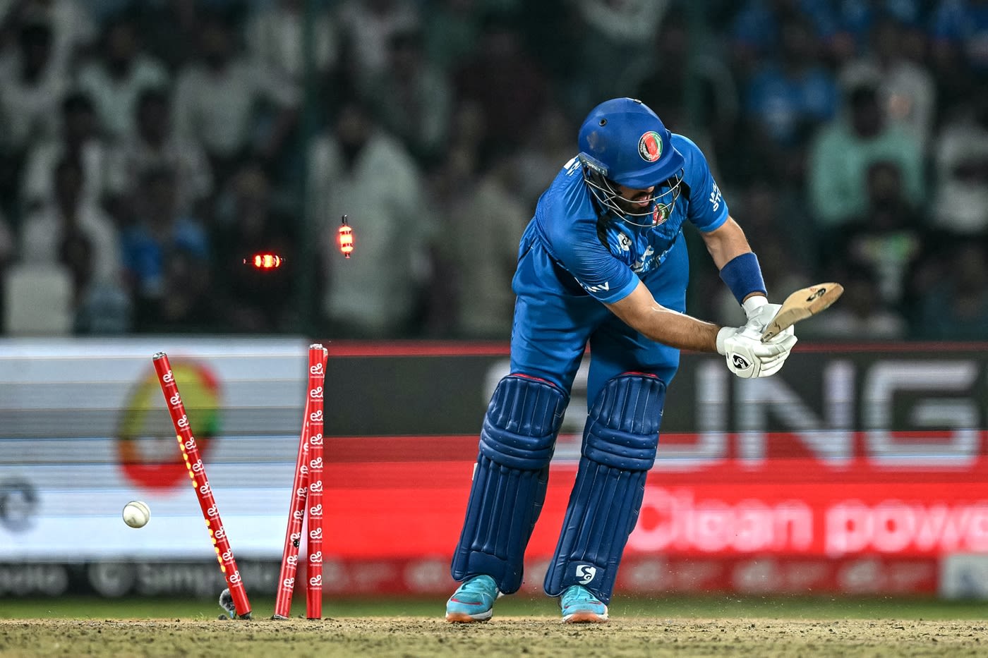 Darwish Rasooli finding out what it is to face the perfect toe-crushing yorker