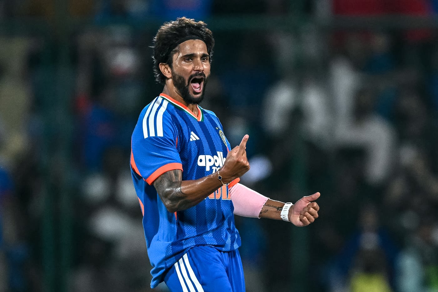 Nitish Kumar Reddy roars after taking three wickets in an over