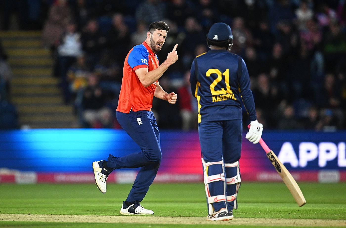 Jamie Overton sends Kamindu Mendis on his way