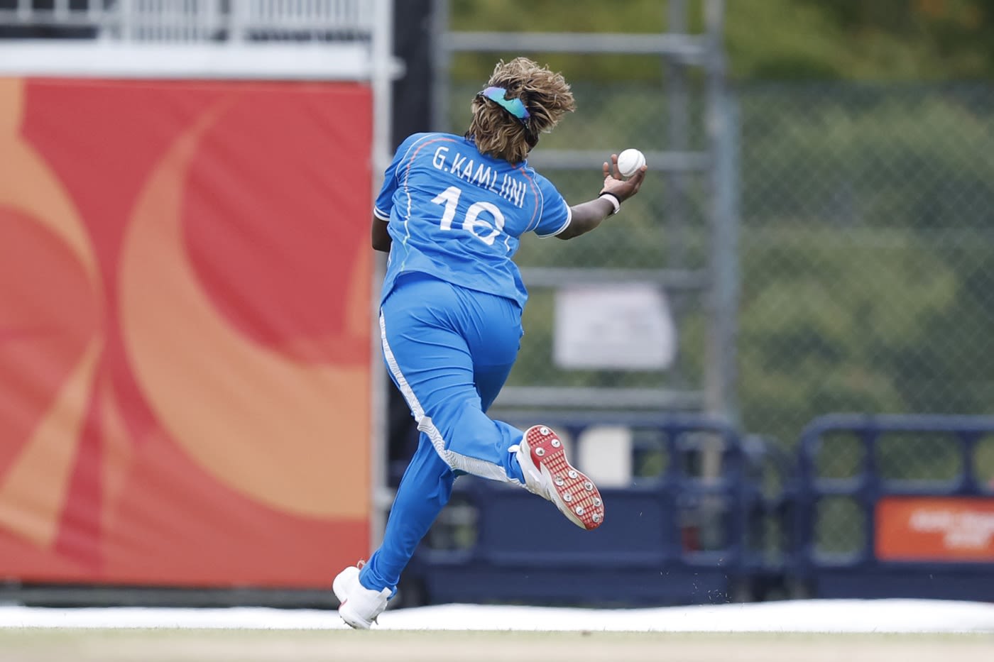G Kamalini holds on to a catch to earn Nandani Sharma a wicket