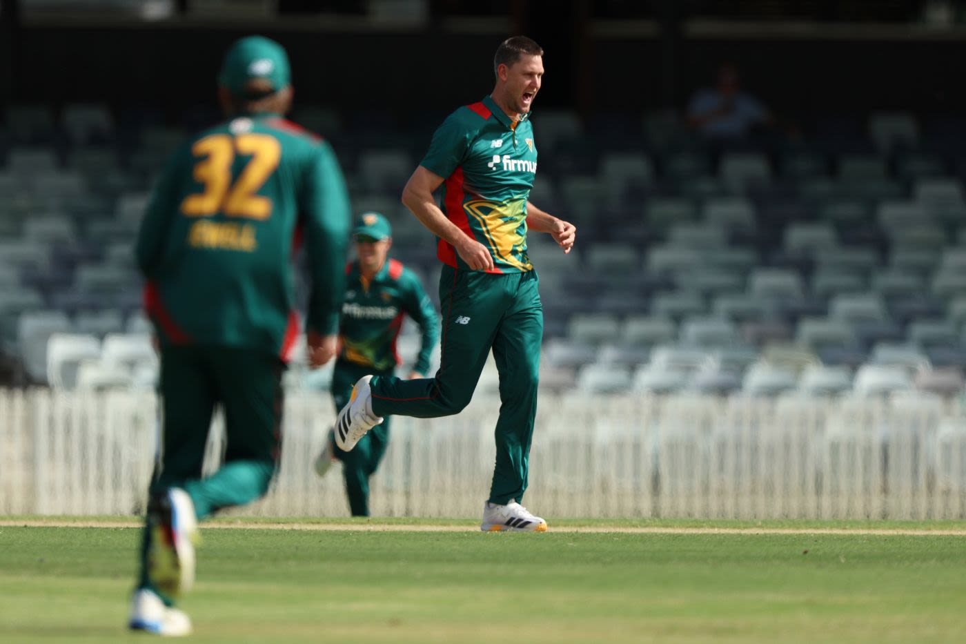 Beau Webster celebrates a wicket