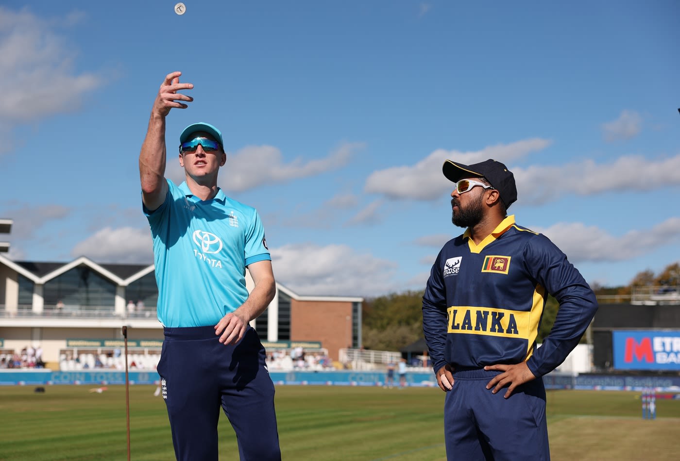 Harry Brook tosses the coin before the first match of the series