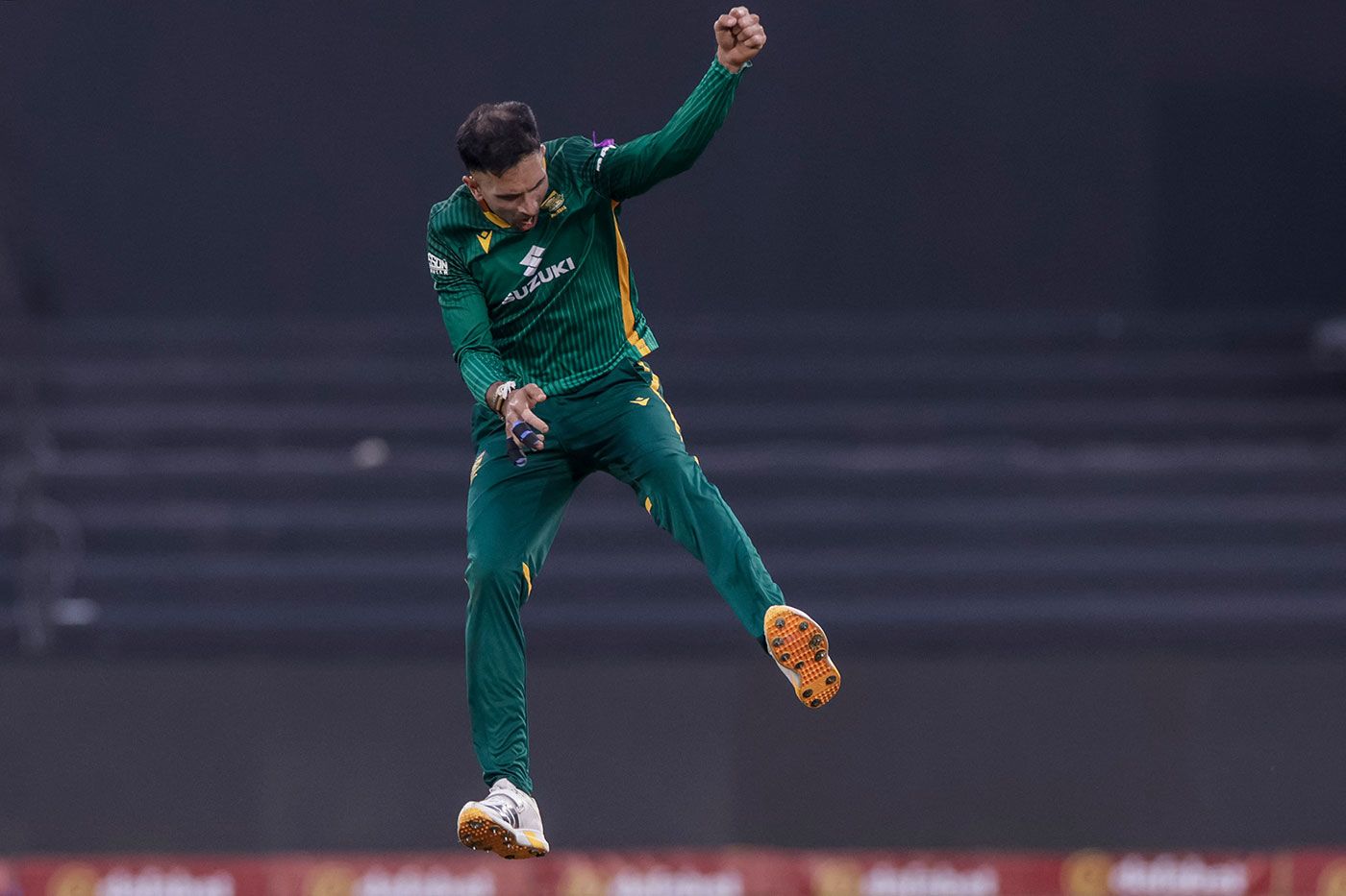 Keshav Maharaj leaps in celebration
