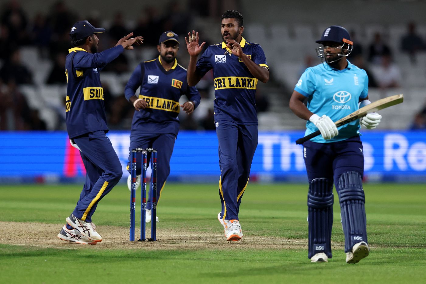 Rehan Ahmed fell for a duck to Dilshan Madushanka