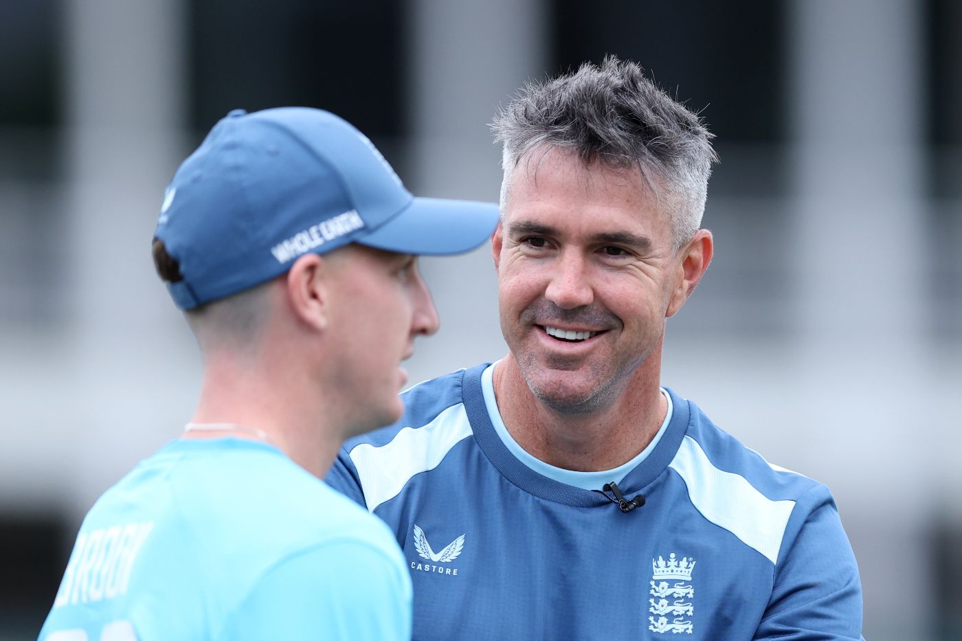 Kevin Pietersen and Harry Brook chat ahead of the first ODI