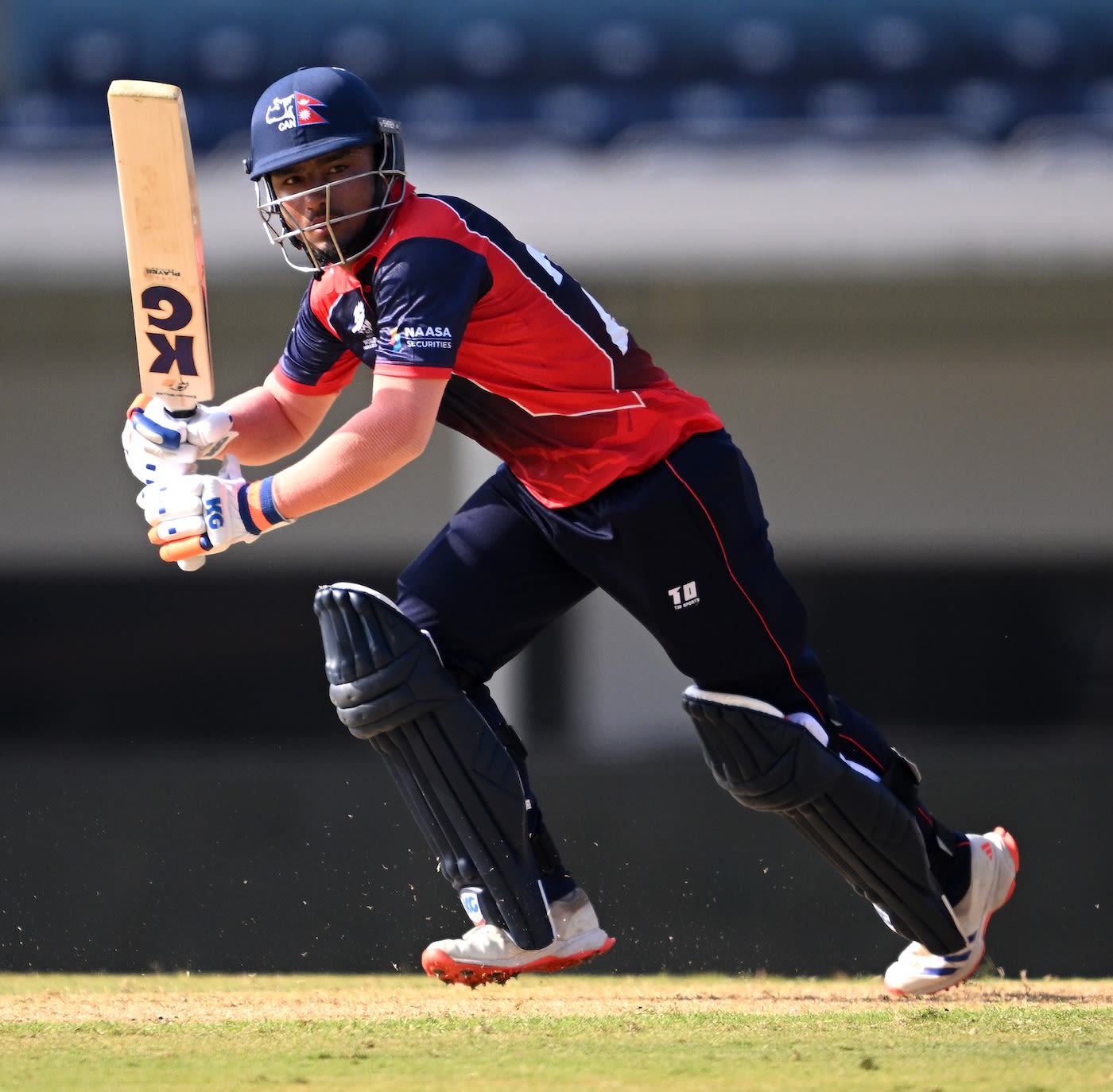 Sundeep Jora plays the ball away to the leg side