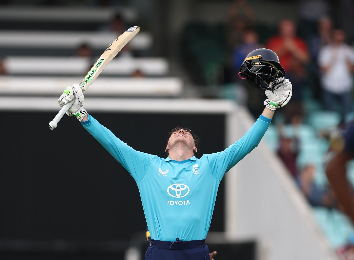 Tom Banton celebrates his maiden international hundred