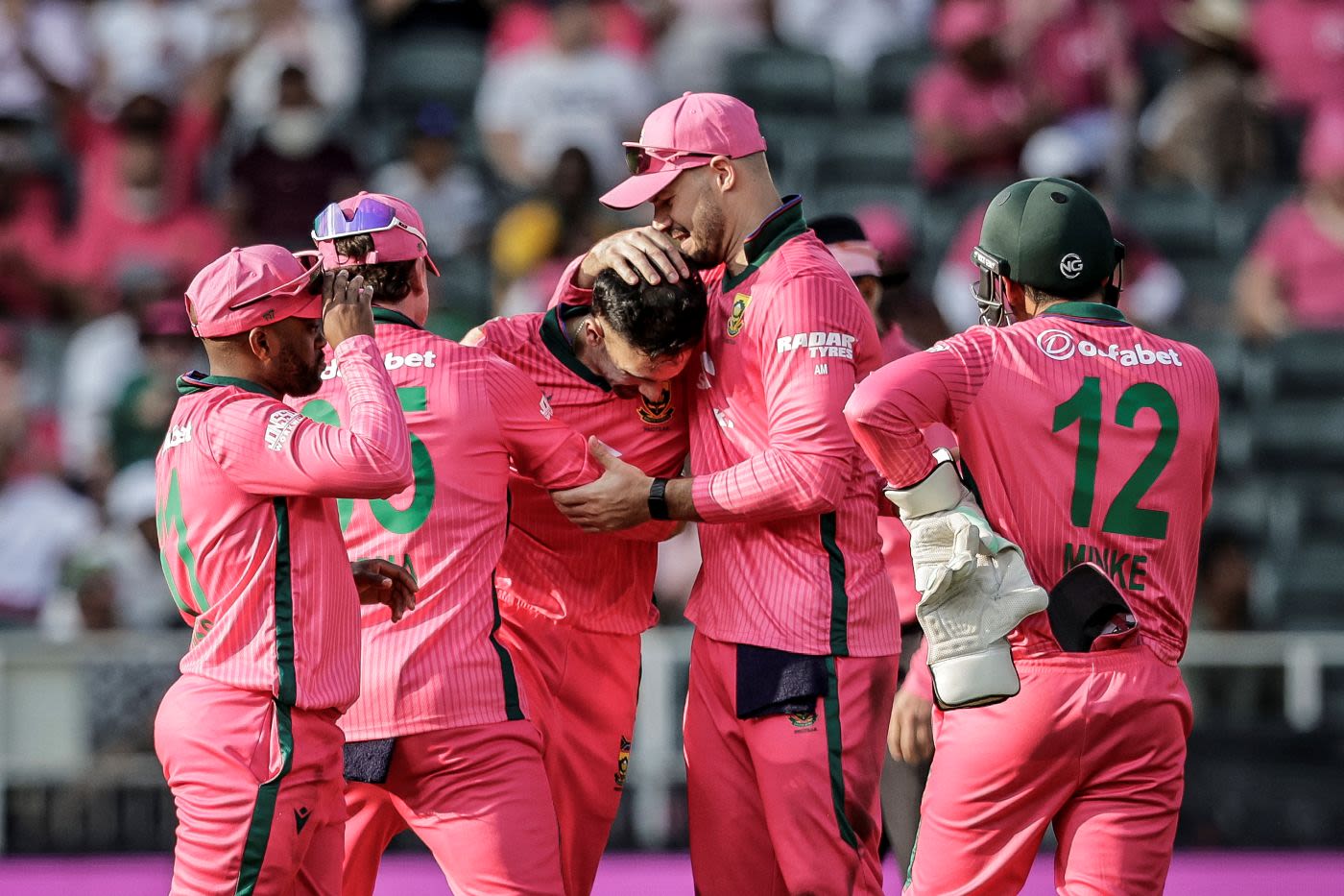 Keshav Maharaj celebrates a wicket