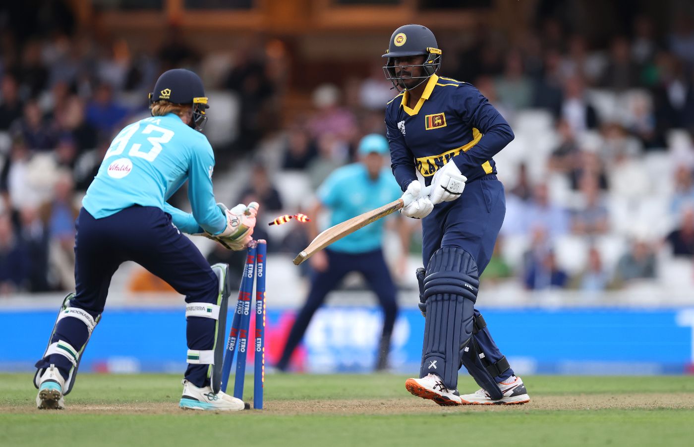 Sachindu Colombage was stumped by Jordan Cox as Sri Lanka collapsed