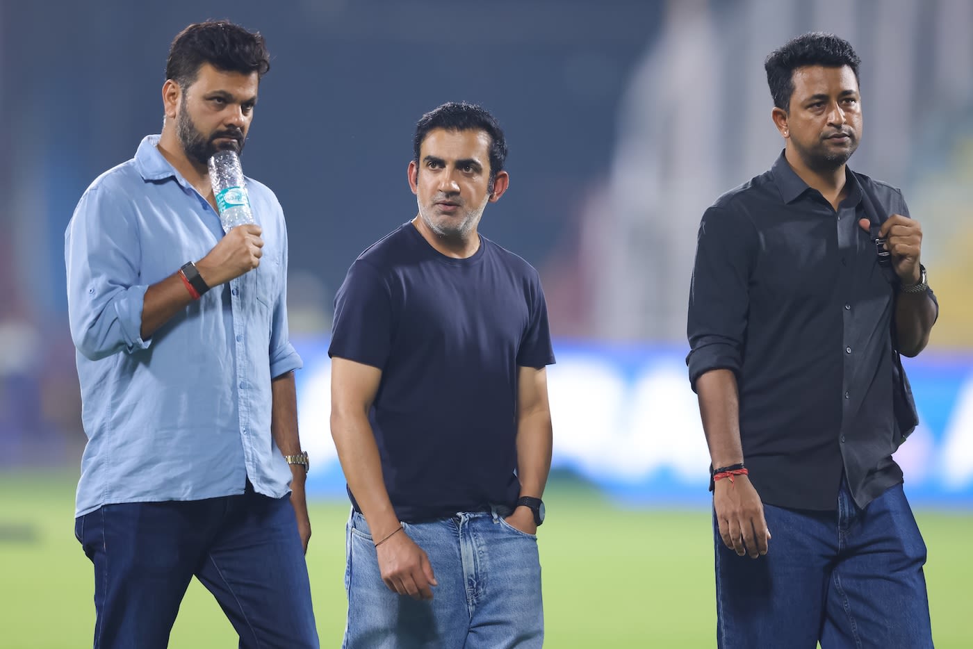 National selectors RP Singh and Pragyan Ojha walk out with head coach Gautam Gambhir