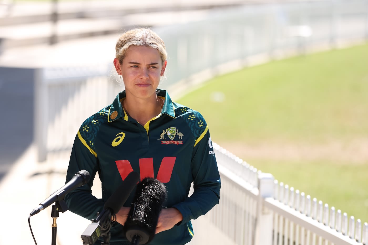 Phoebe Litchfield takes some questions from the media