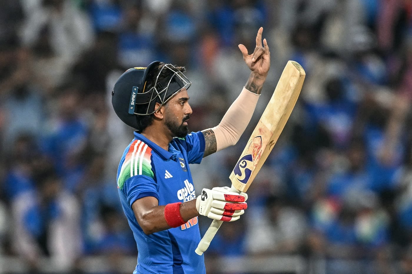 KL Rahul celebrates his ninth ODI century