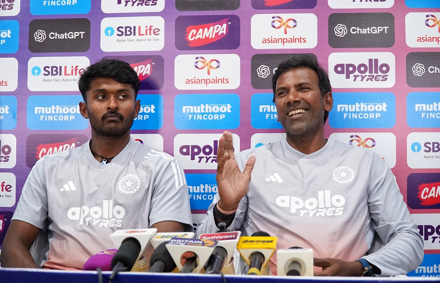 B Sai Sudharsan and L Balaji address the media