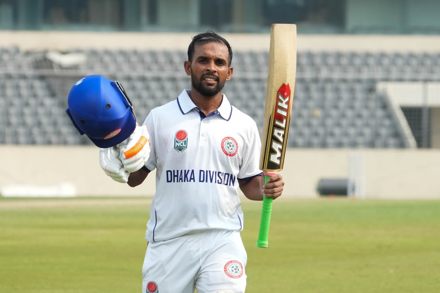 Dhaka Division batter Taibur Rahman acknowledges his century 