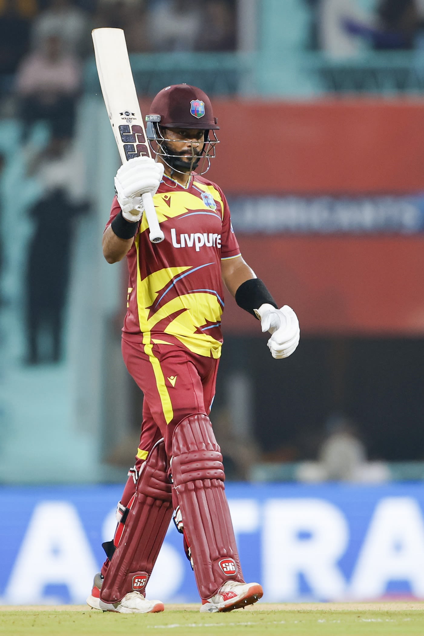 Shai Hope celebrates his maiden T20I fifty against India