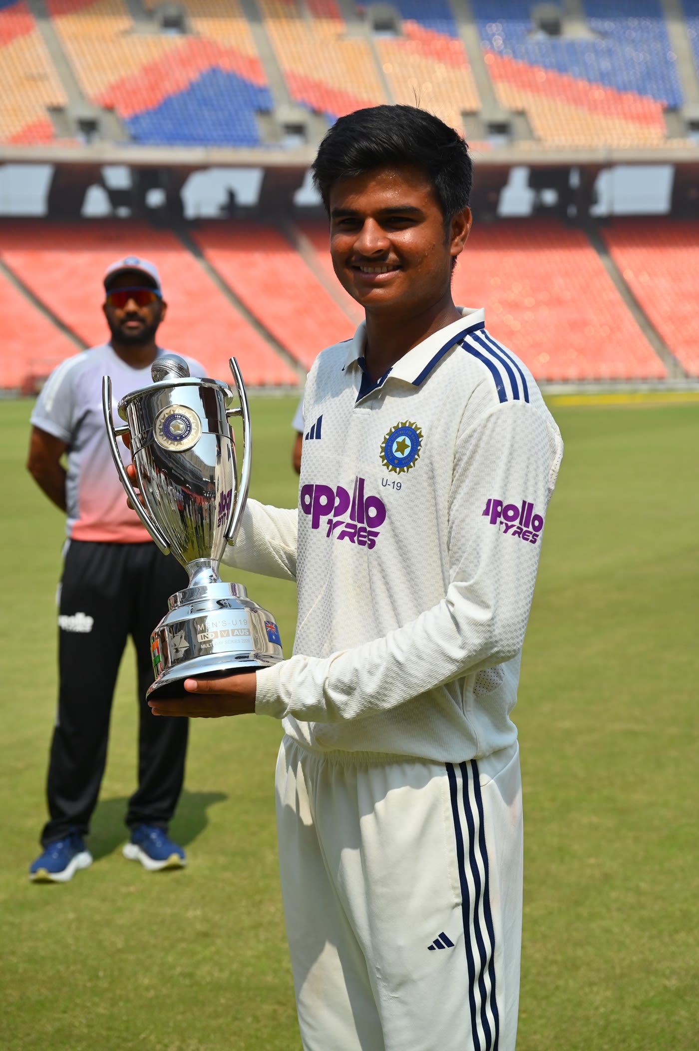 India Under-19 captain Yashbardhan Chauhan poses with the winners' trophy
