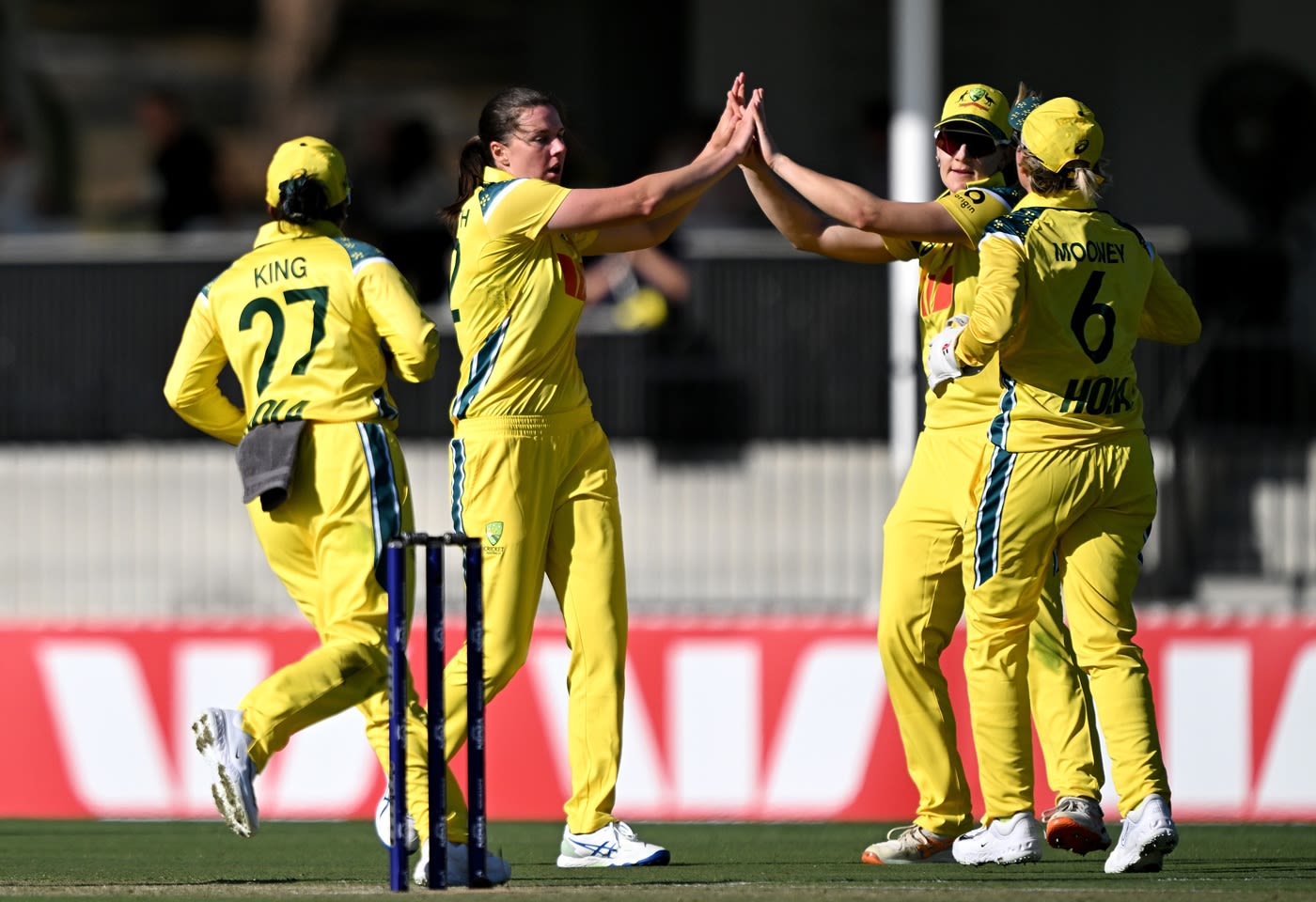 Tahlia McGrath celebrates Nigar Sultana's wicket