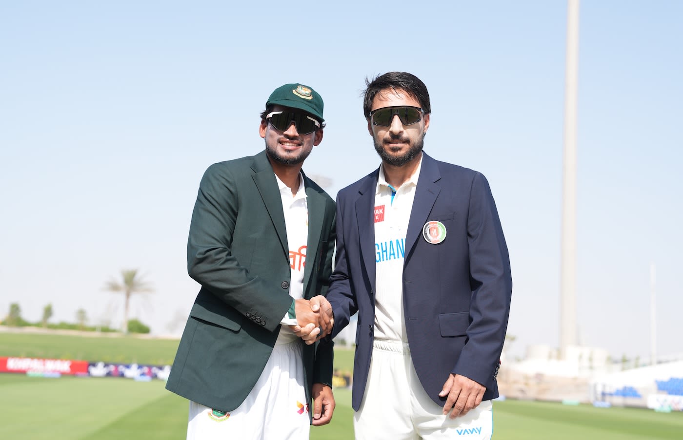 Captains Najmul Hossain Shanto and Rahmat Shah at the toss