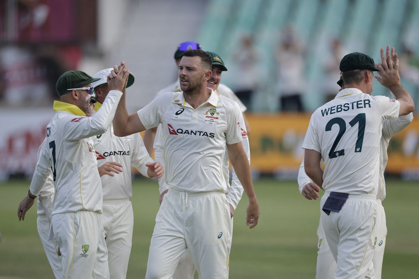 Josh Hazlewood hung the ball wide to dismiss Ryan Rickelton