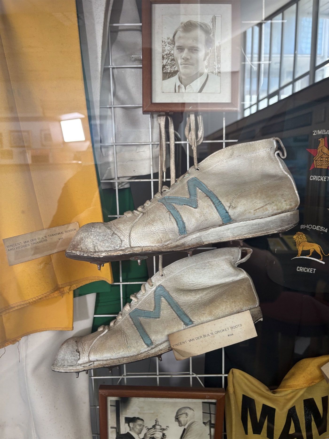 Vince van der Bijl's bowling boots