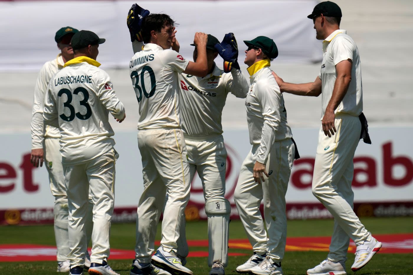 Pat Cummins celebrates a wicket