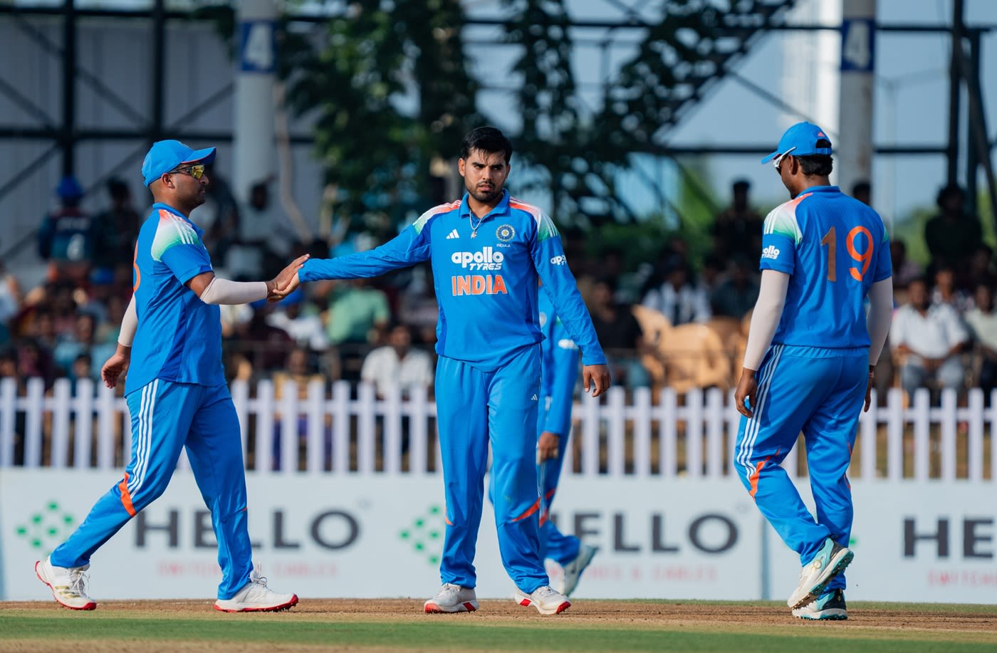 Nishant Sindhu celebrates a wicket with Vipraj Nigam