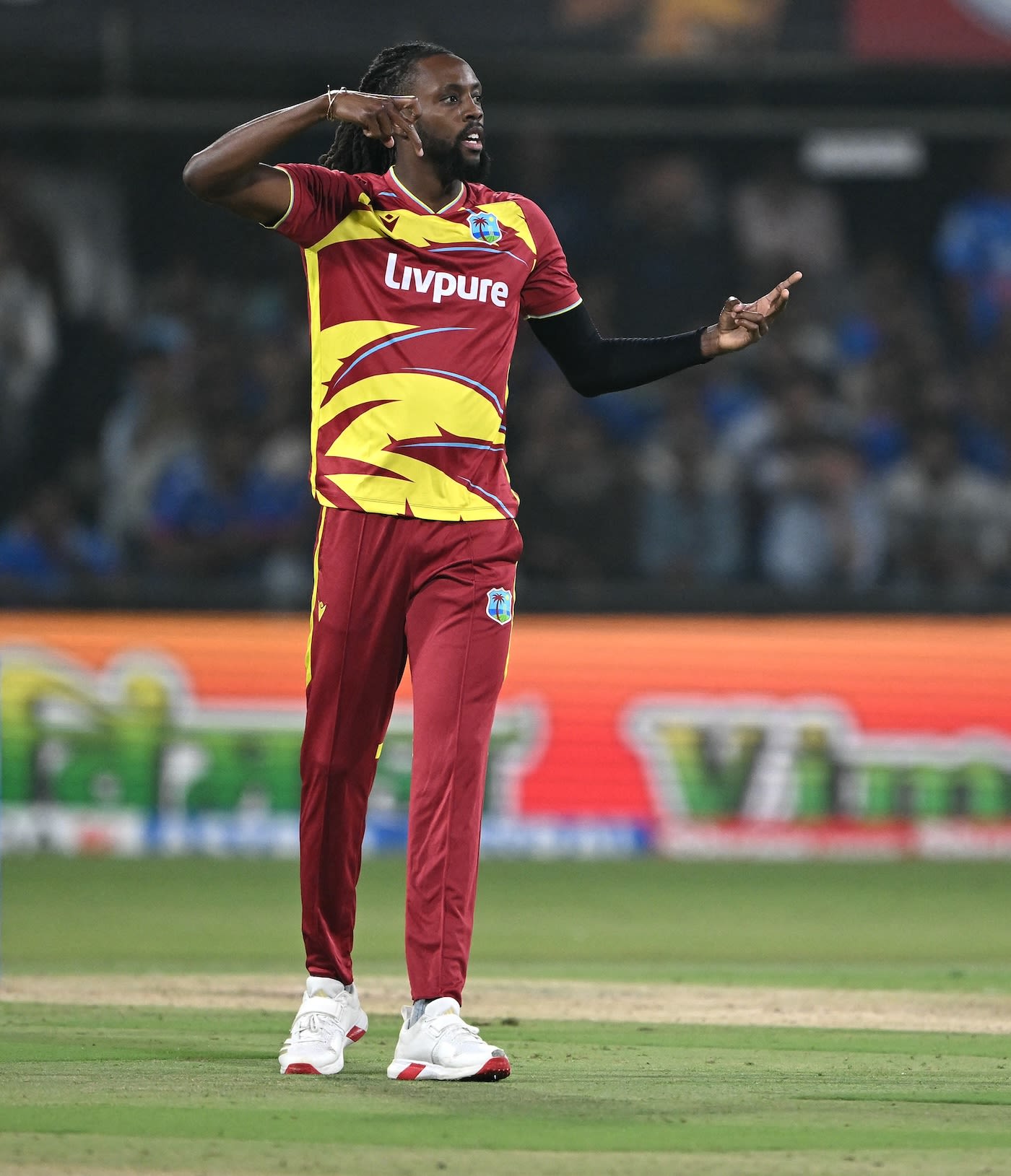 Shamar Springer celebrates a wicket