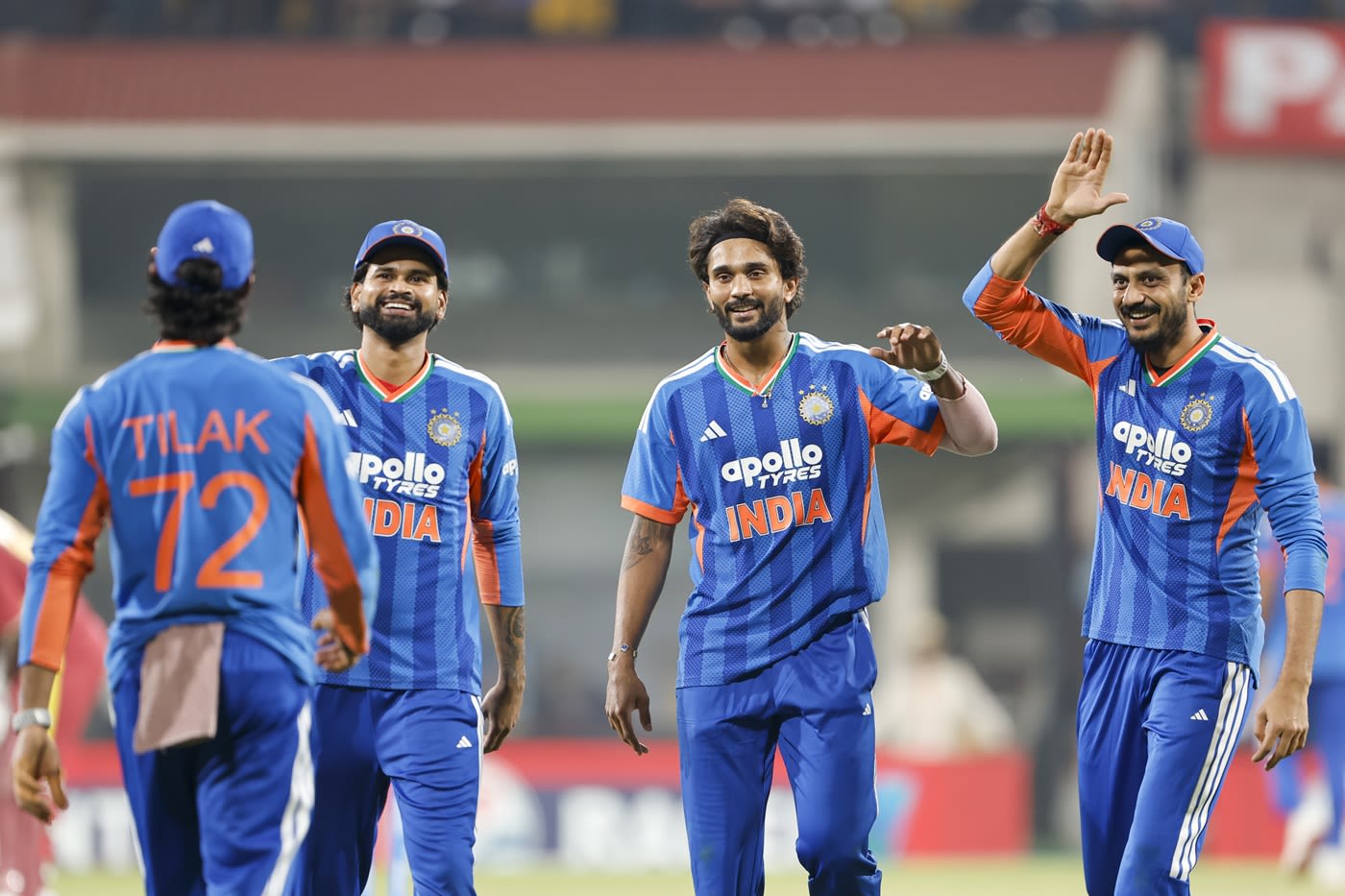 Shreyas Iyer, Nitish Kumar Reddy and Axar Patel all smiles after a wicket