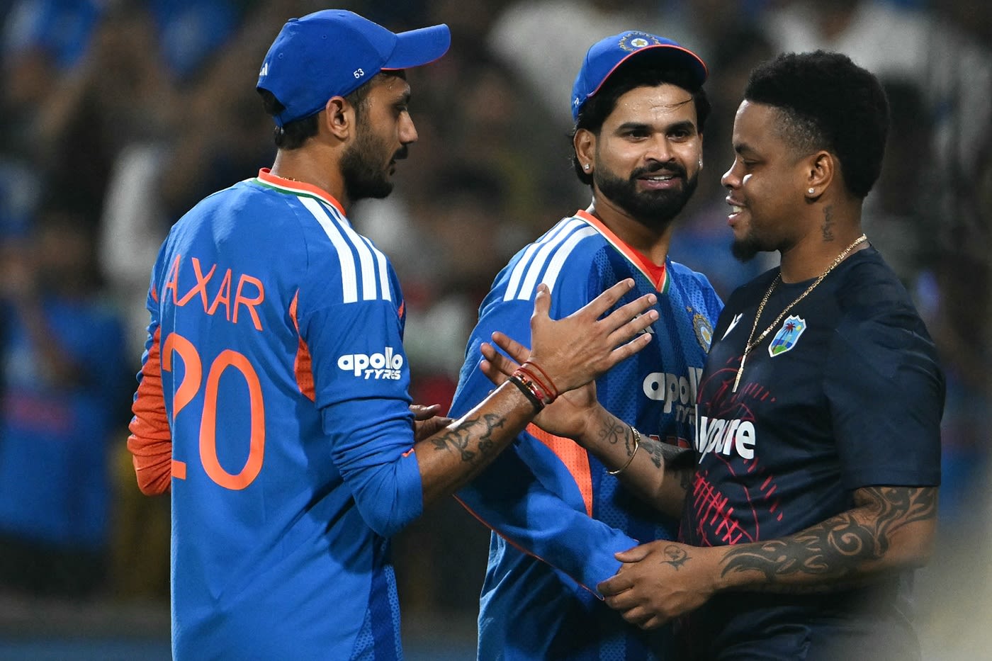 Axar Patel, Shreyas Iyer and Shimron Hetmyer after India took a 2-1 lead