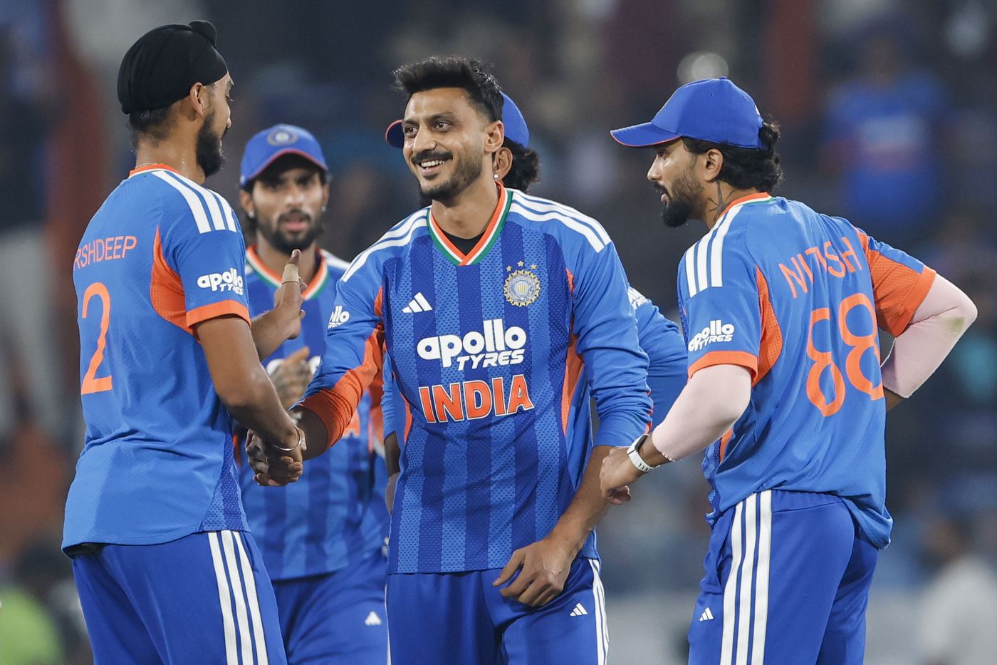 Axar Patel celebrates a wicket in the powerplay