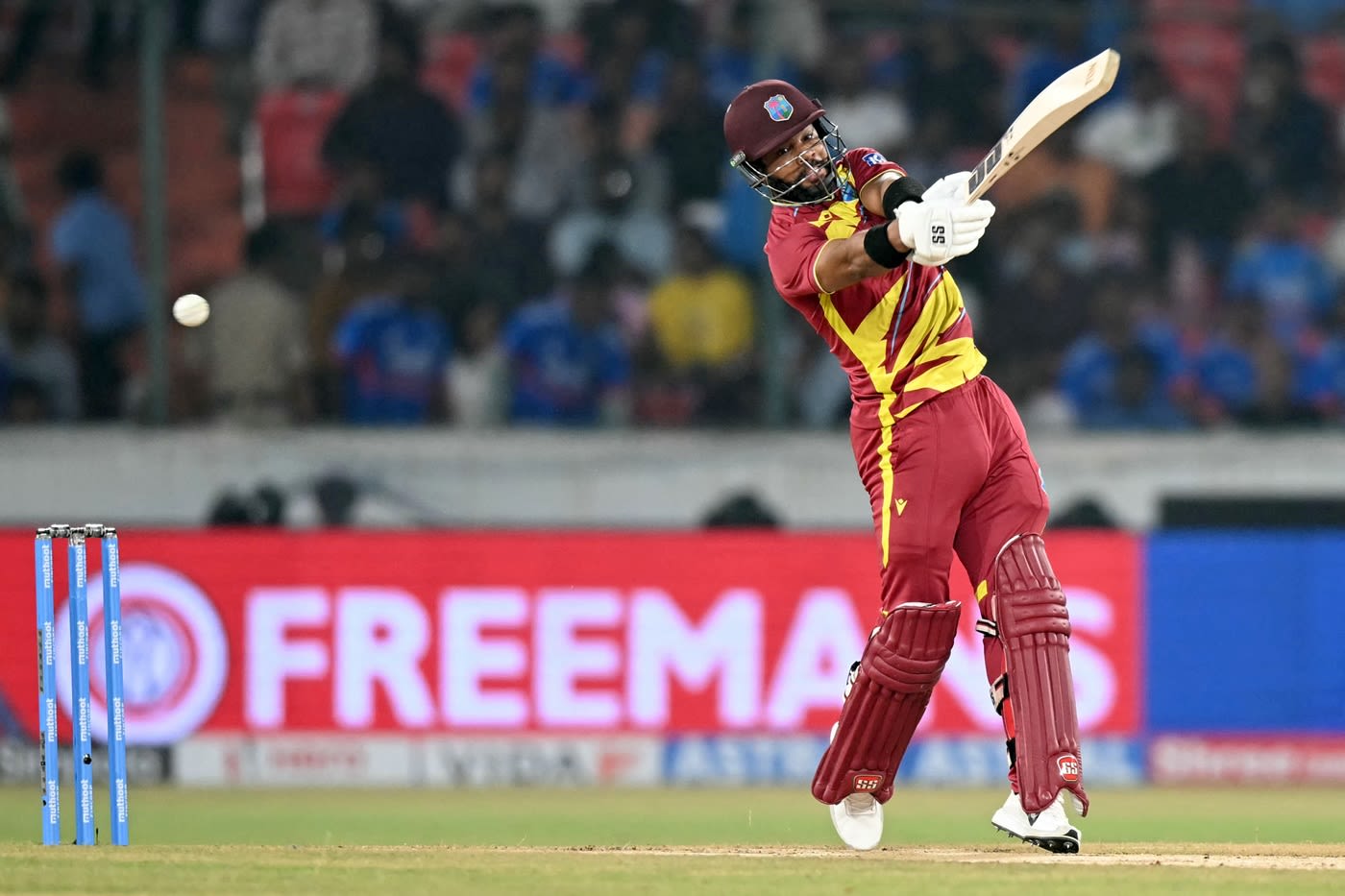 Shai Hope powers one away through the off side