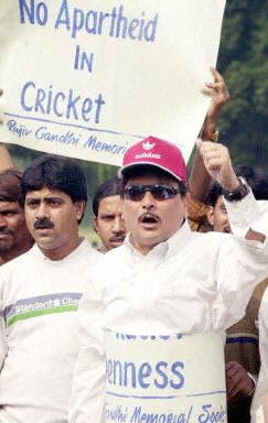Protestors in Kolkata criticise the judgements of Mike Denness