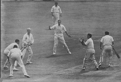 Ken MacKay is caught by Alan Oakman, bowled Jim Laker