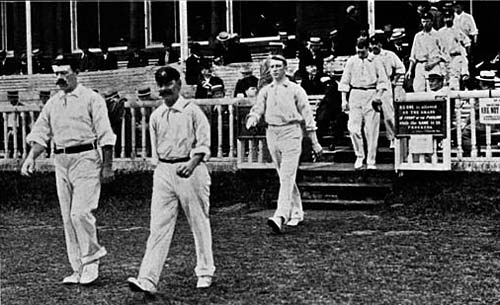 Joe Darling leads Australia onto the field