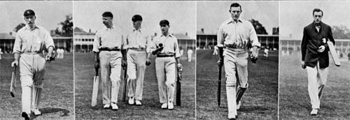 (L-R) Archie MacLaren; Tom Hayward, Walter Lees and Johnny Tyldesley; Arthur Jones; Bernie Bosanquet
