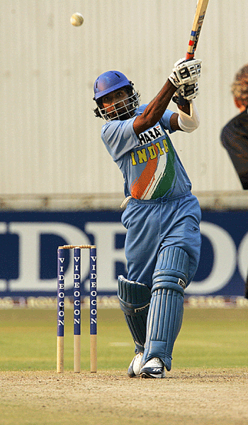 Jai P Yadav launches one over mid-off during a valiant 69