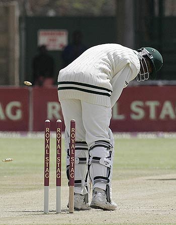 Blessing Mahwire is bowled by Irfan Pathan