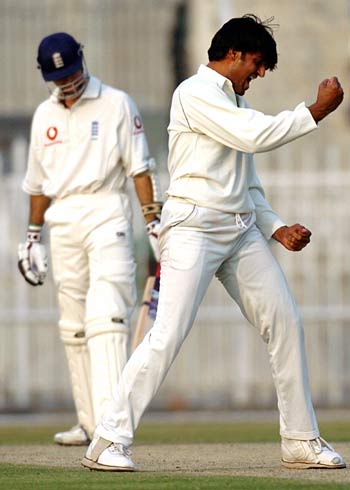 Michael Vaughan is bowled by Mohammad Irshad for 0