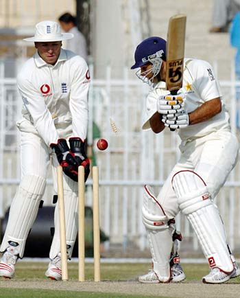 Shehzad Malik is bowled by Ashley Giles