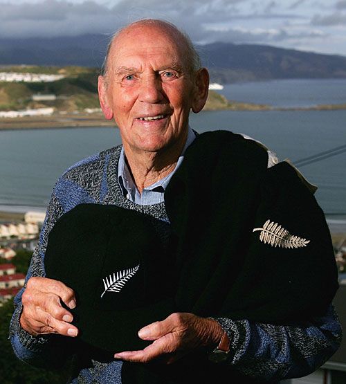 Eric Tindill pictured with his numbered cricket cap and his original rugby jumper