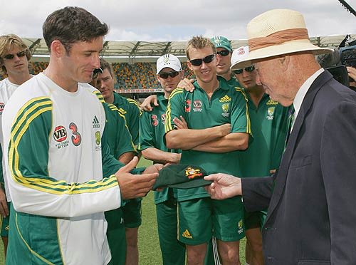 Michael Hussey receives his Test cap