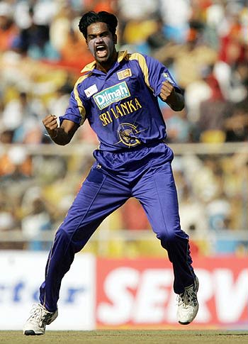 Nuwan Zoysa bowled Virender Sehwag for 19 in the 5th ODI at Ahmedabad