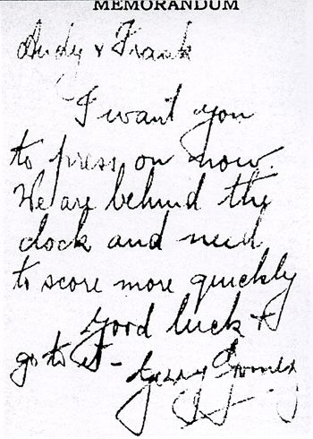 The note telling Frank Worrell and Andy Ganteaume to get a move on