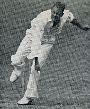 Lindsay Tuckett bowling against England at Trent Bridge