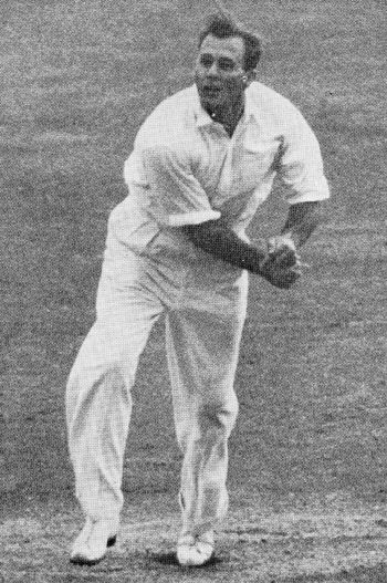 Athol Rowan bowling against England at Trent Bridge