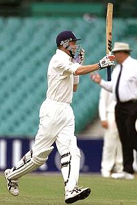 Greg Mail celebrates a century, New South Wales v Tasmania, Pura Cup, 2000/01